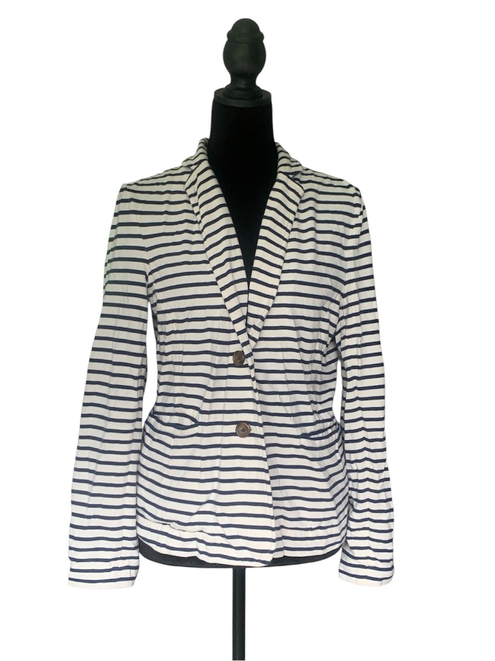 J.Crew Striped Cotton Knit Blazer- Navy/White/offwhite READ DISCLOSURE for flaws